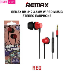 Original Remax RM-512 3.5 mm Wired Heavy Bass Music Earphone Red Color