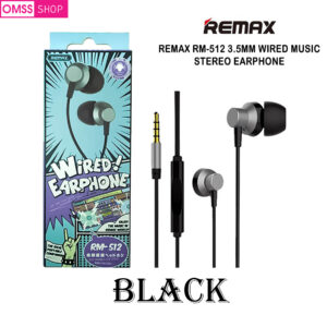 Original Remax RM-512 3.5 mm Wired Heavy Bass Music Earphone Black Color
